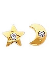 superb small moon and star cz stud earrings for children
